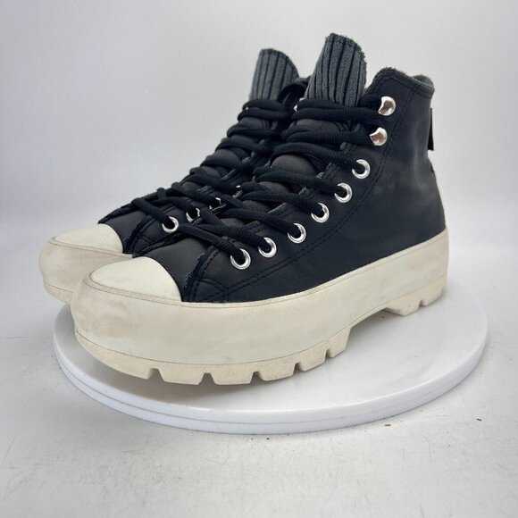 Converse All Star Lugged Women Size 8.5 565006C Black Leather Platform Shoes - Picture 1 of 14